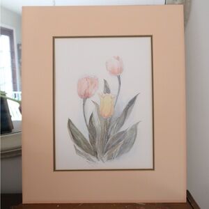 Tulips by Mary Bertrand Floral Flowers Peach Tulip  Art Wall Decor Print w/ mat